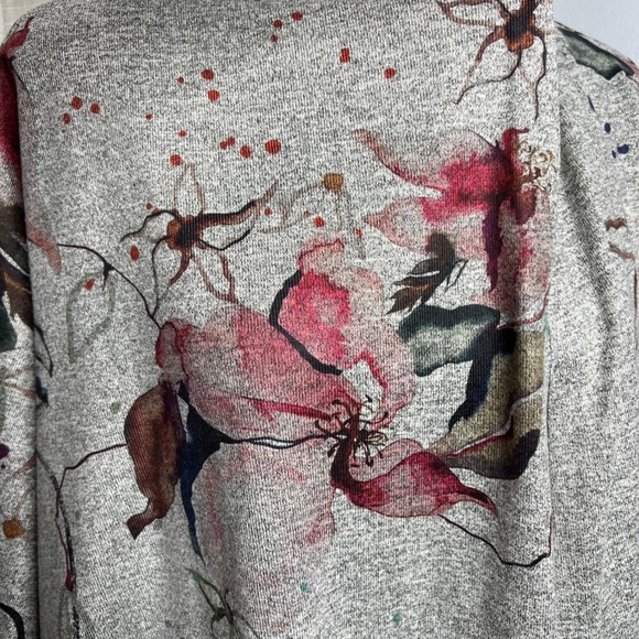 Inoah Open Front Cardigan Sweater Watercolor Floral Gray Pink Women's Size Small - Picture 8 of 11